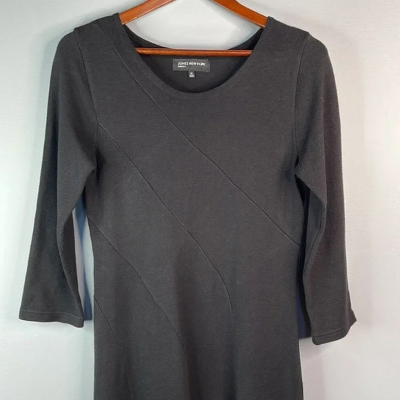 JONES NEW YORK Knit Sweater Dress Black Midi 3/4 Sleeve Fit Flare Witchy M - Picture 3 of 10